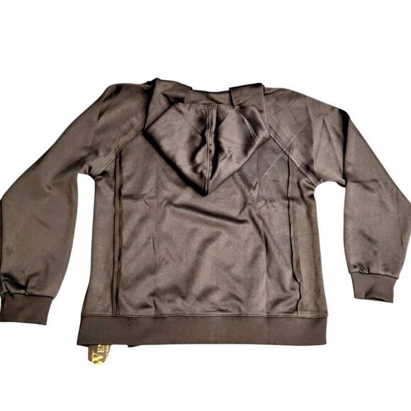 Wenlia Black Hoodie V Neck Side Slit Casual Sweatshirt Long Sleeve Pullover - Picture 5 of 10